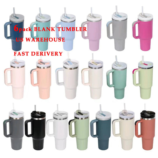 6 Pack US Warehouse 40 Ounce Stainless Steel Double Wall Tumbler with Handle Eco-Friendly and Dishwasher Safe