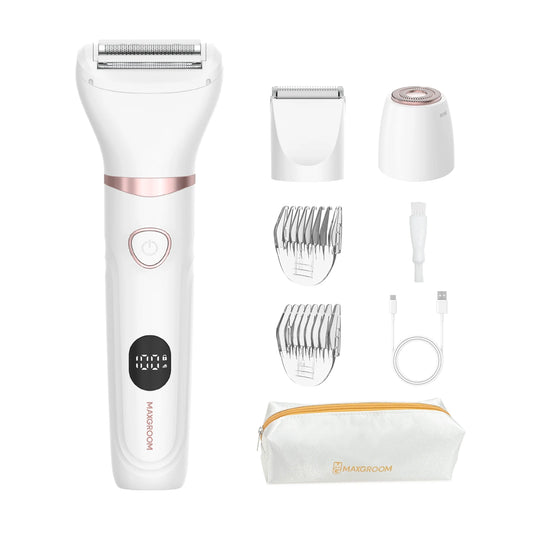 MAXGROOM 3 in 1 Body Hair Trimmer Kit for Woman Bikini Hair Shaver Facial Trimmer Electric IPX6 Waterproof Pubic Hair Shaver