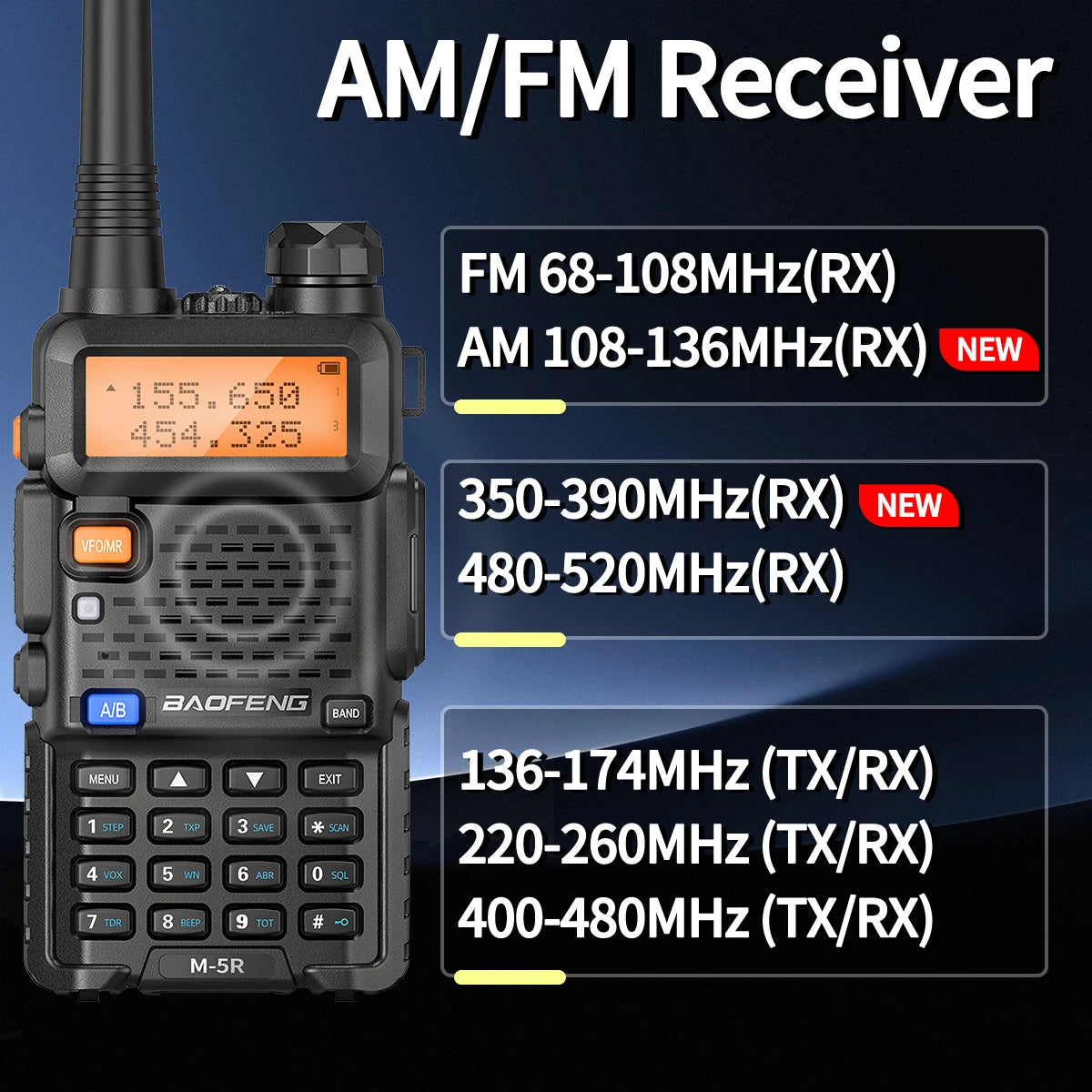 Baofeng M-5R Walkie Talkie 8W Multi Band Type-C Wireless Copy Frequency Long Range Two Way Ham Radio