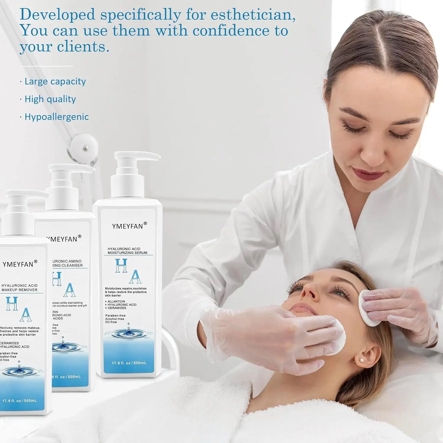 5-in-1 Professional Hyaluronic Acid Skin Care Set 17.6 Fl oz Ideal for Salons SPAs Home Use Esthetician Face Skincare Products