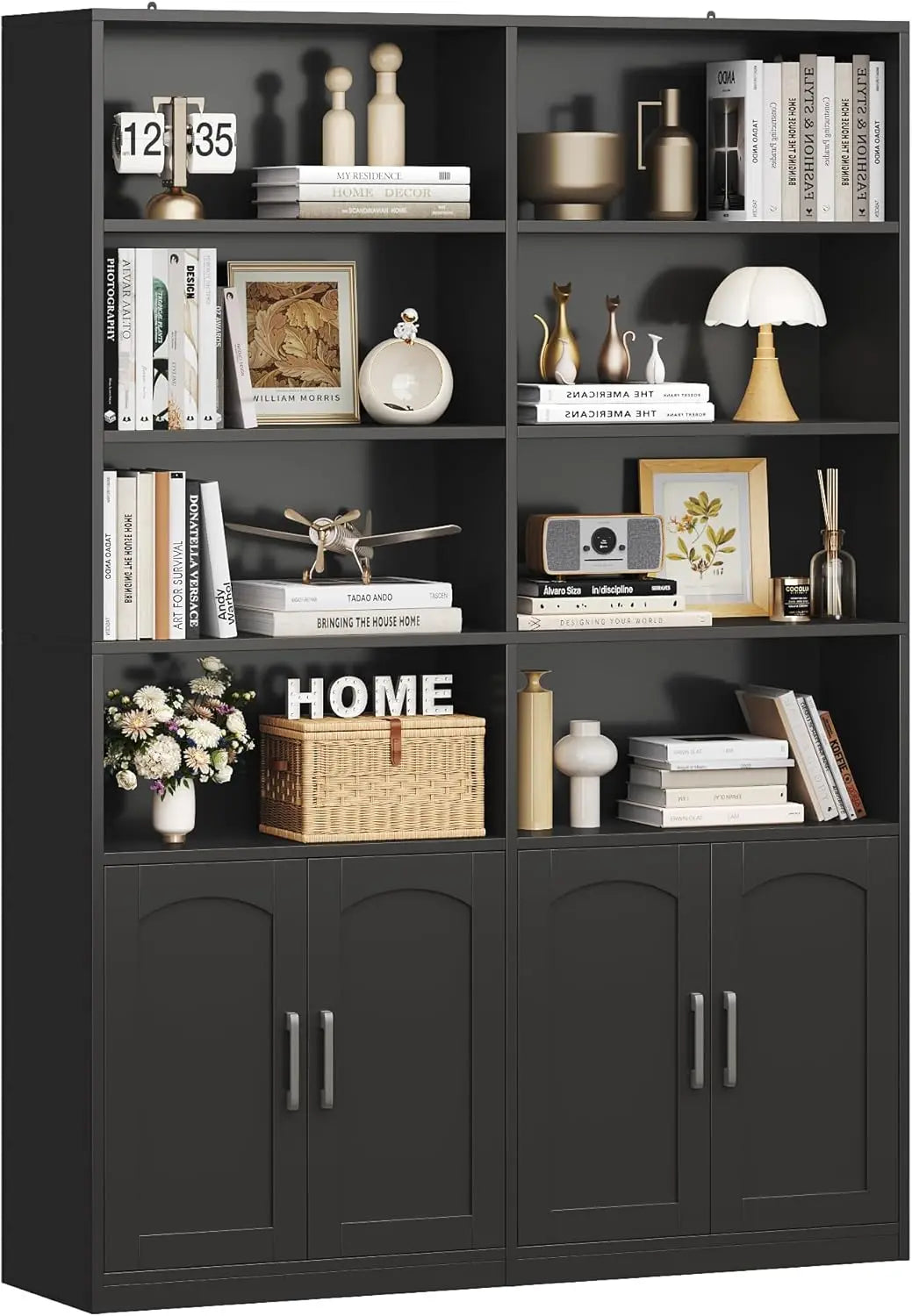 Bookshelf and Bookcase with Doors, 6 Tier Double Wide Large Bookshelves, Open Display Shelves, 73'' Tall Bookshelf with Storage