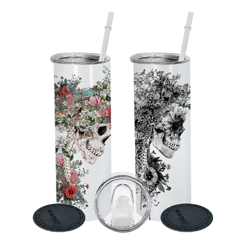 50pcs Pack 20oz Double Wall Stainless Steel Insulation Sublimation White Tumbler with Plastic Straw and Rubber Bottom Hu