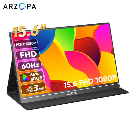 ARZOPA  1080P Portable Monitor 15.6 inch Monitors for Laptop MAC Switch Xbox Phone ps4 PC USB C HDMI-Compatible Computer Display