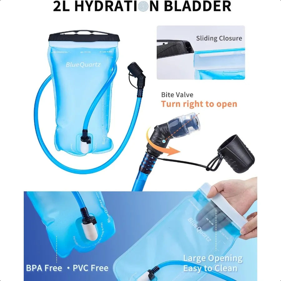 Hydration Backpack with 2L Water Bladder Hiking Water Backpack for Women Men Lightweight Cycling Daypack with  Helmet Net Bag H