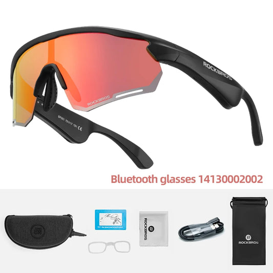Rockbros Cycling Glasses Wireless Bluetooth 5.2 Polarized Sunglasses Headset MP3 Riding Eyewear UV400 Goggles