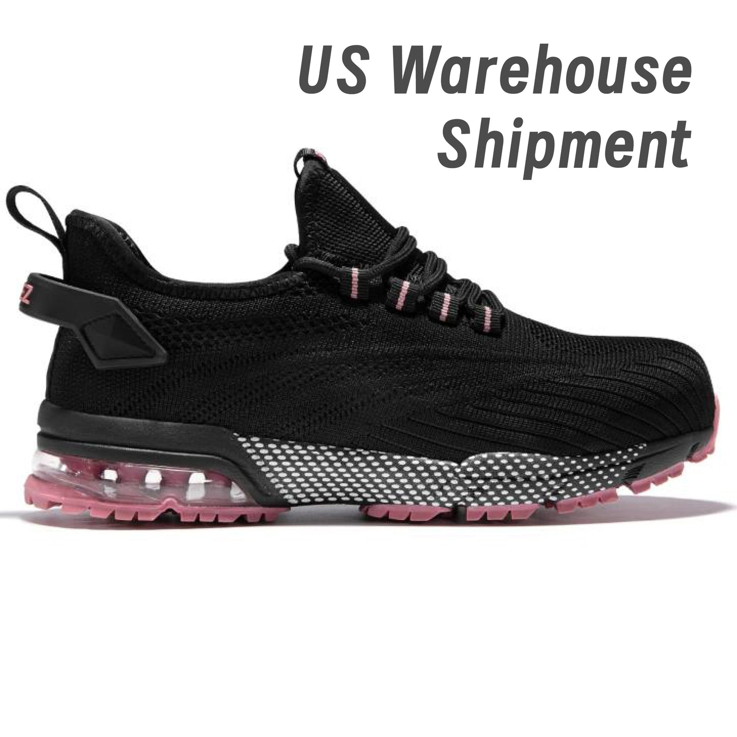 Spiez Safety Shoes for Women Lightweight Non Slip Work Shoes Air Cushion Sneakers for Work and Daily Wear Black Pink