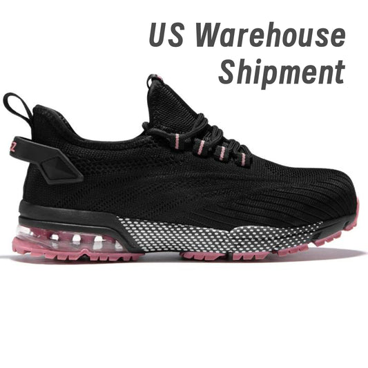 Spiez Safety Shoes for Women Lightweight Non Slip Work Shoes Air Cushion Sneakers for Work and Daily Wear Black Pink