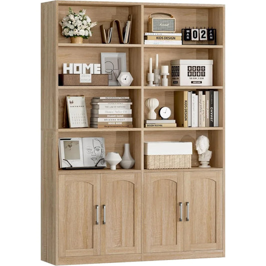 Bookshelf and Bookcase with Doors, 6 Tier Double Wide Large Bookshelves, Open Display Shelves, 73'' Tall Bookshelf with Storage