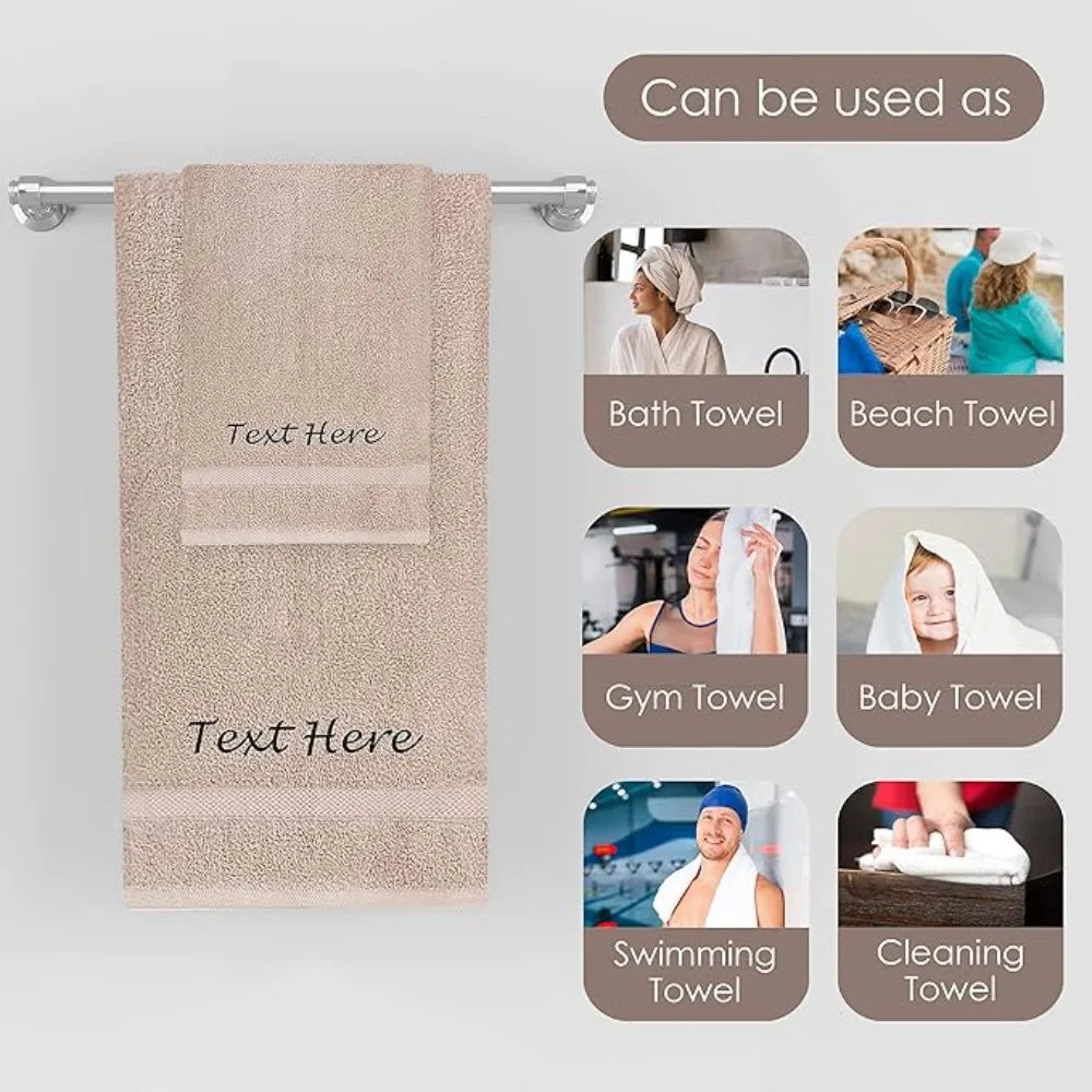 2 Piece Cotton Towel Set with Embroidered Text Super Absorbent Super Soft Türkiye Cotton Bath Towels 24x50 Inches