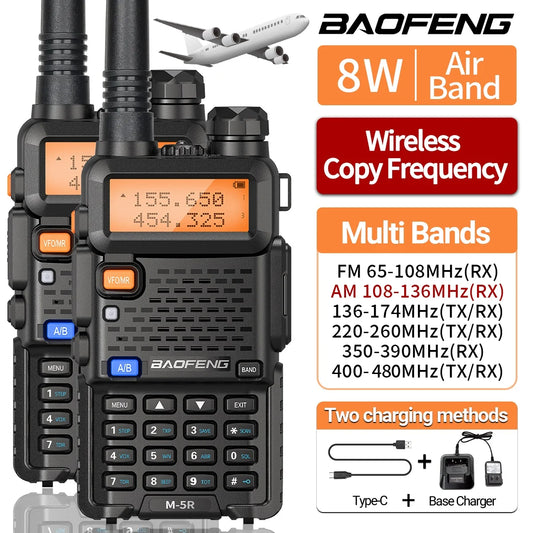 Baofeng M-5R Walkie Talkie 8W Multi Band Type-C Wireless Copy Frequency Long Range Two Way Ham Radio