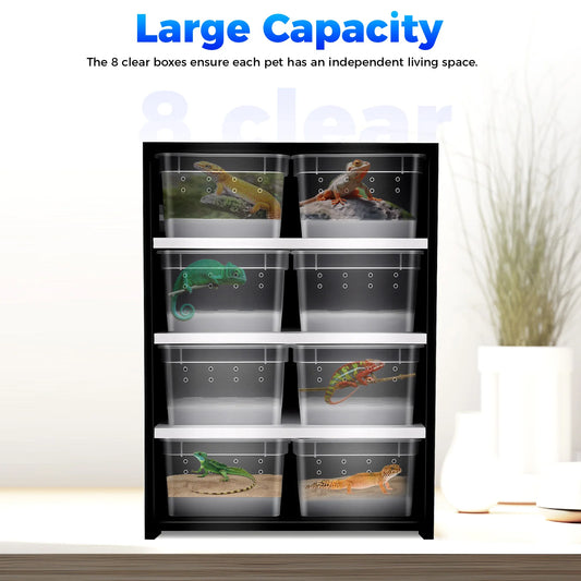 Reptile Breeding Cabinet with 8 Clear Boxes, 25W Heating Pad, Thermometer, for Spiders, Lizards & Small Reptiles, Space-Saving