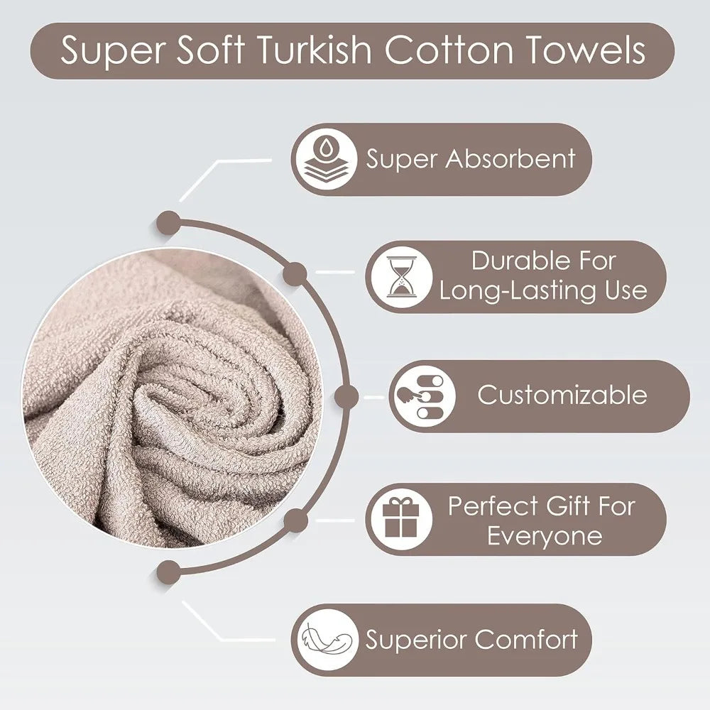 2 Piece Cotton Towel Set with Embroidered Text Super Absorbent Super Soft Türkiye Cotton Bath Towels 24x50 Inches