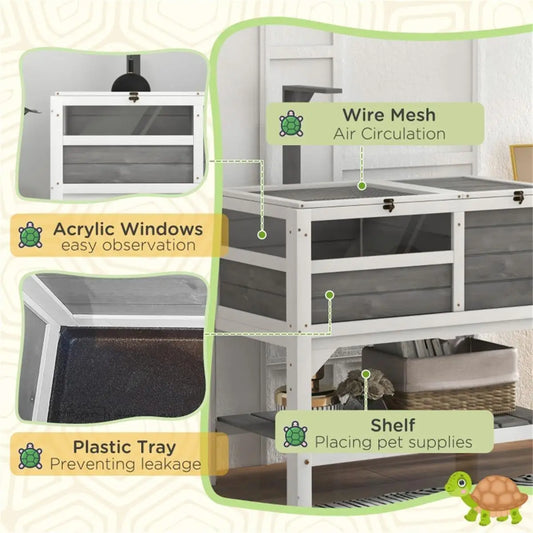 Small Animal Habitat Tank with Lighting and Heating Pad for Reptiles and Tortoises