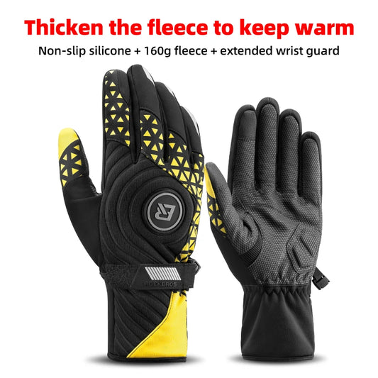 ROCKBROS Winter Warm Bike Gloves Touch Screen Windproof Thermal Motor Bicycle Gloves Men Women SBR Pad Shockproof Cycling Gloves