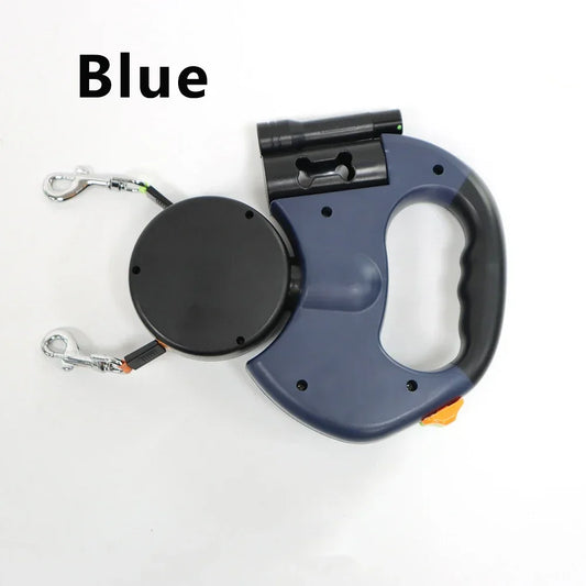 Retractable Dual Dog Leash with LED Light and 360 Swivel No Tangle Independent Braking System with 3M Reflective Leads