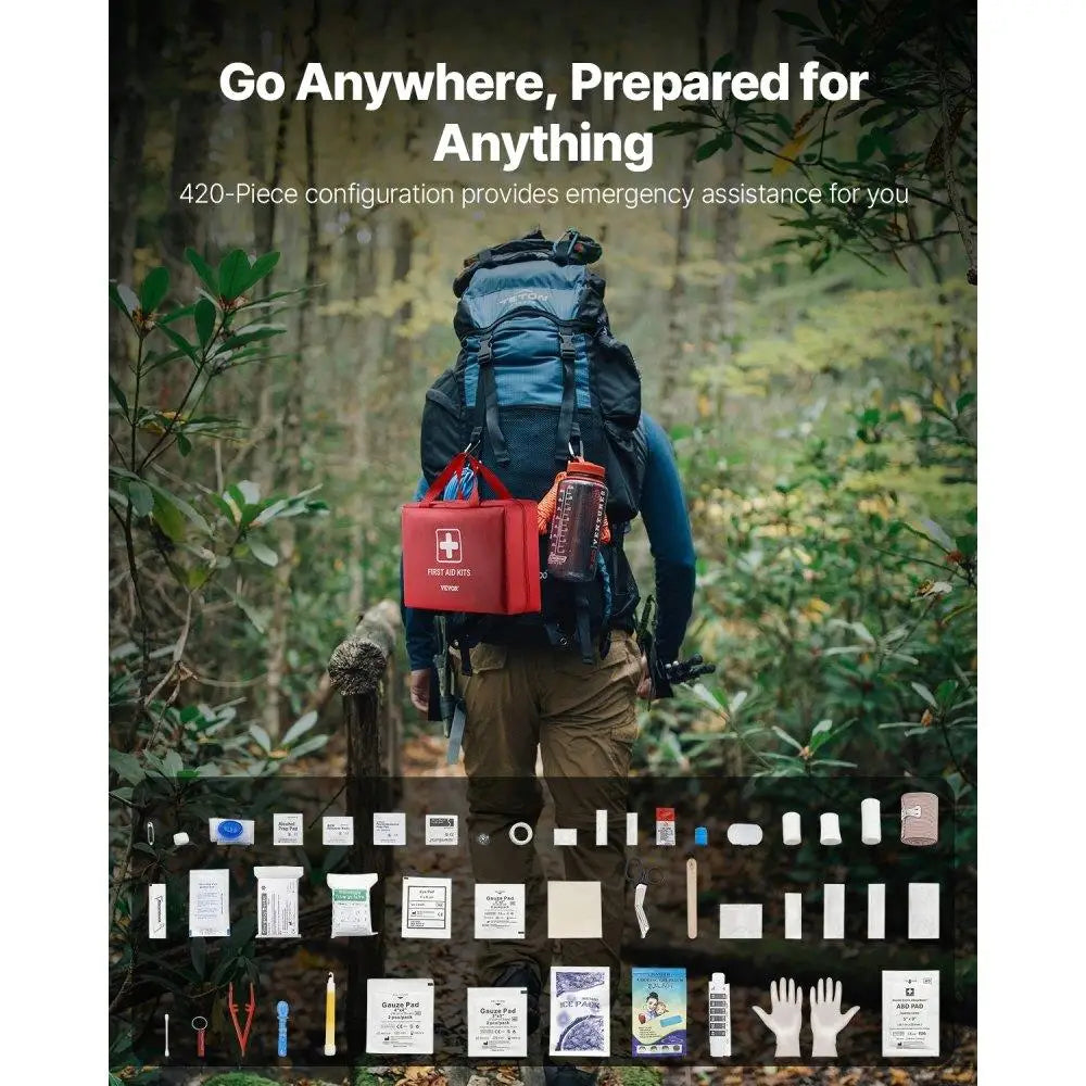 Complete 420 Pieces Emergency Survival First Aid Kit Essential Supplies for Home and Car