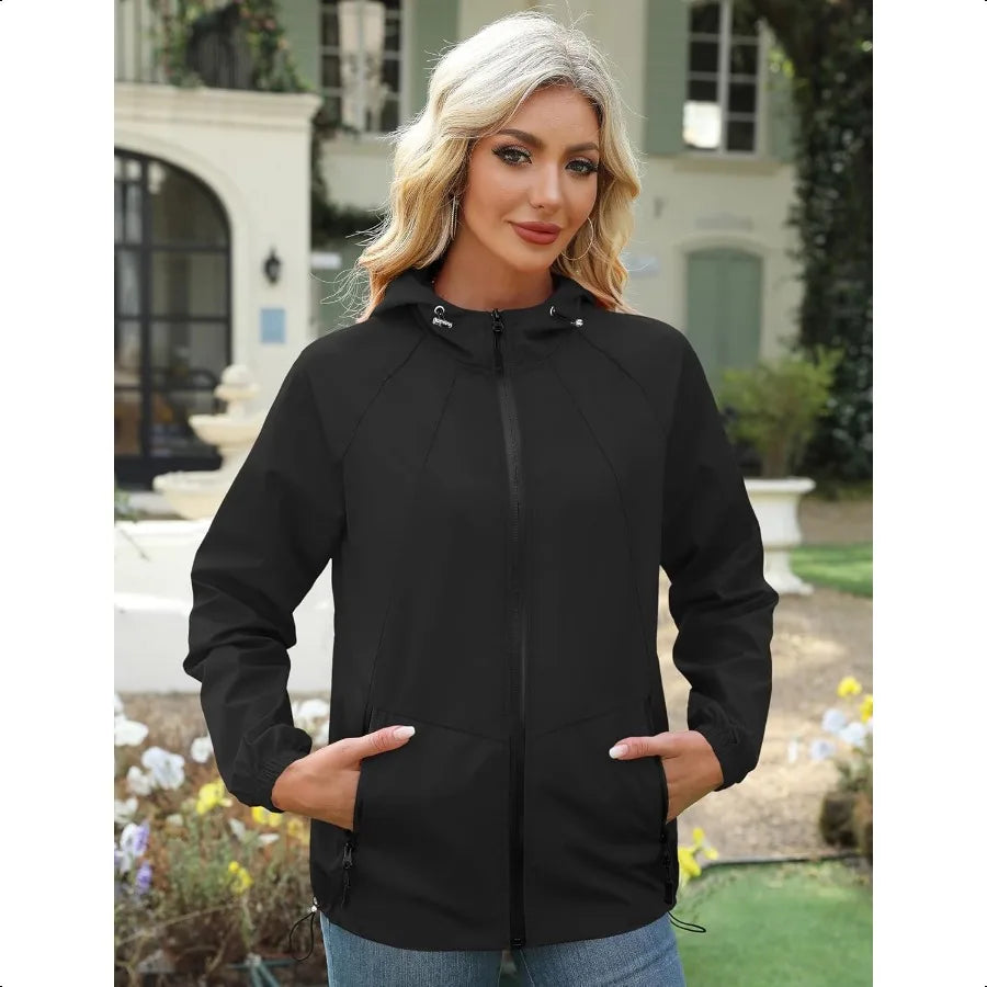 Avoogue Rain Jacket for Women Waterproof Lightweight Windbreaker Jacket with Hood Packable Raincoat with Pockets S3XL