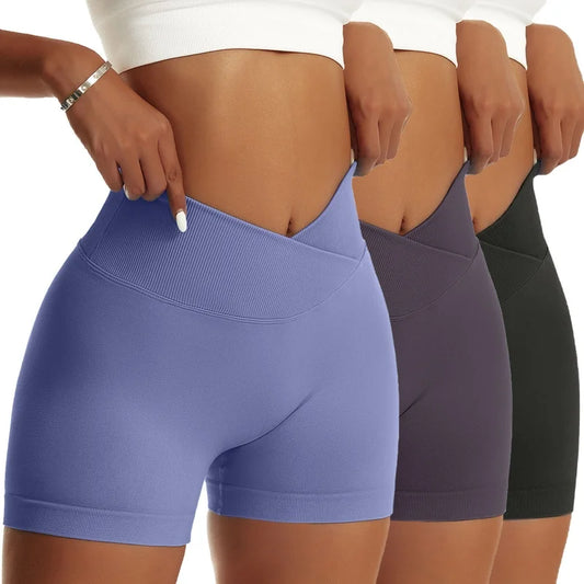 3 Pieces Women Solid Peach High Waist Yoga Scrunch Butt Shorts High Elastic Breathable Running Biker Pants
