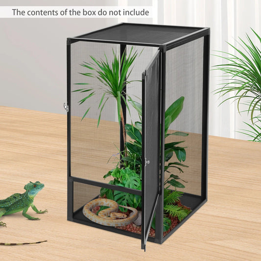 Reptile Terrarium, Enclosure w/Fine Mesh Ventilation, Removable Top, Escape-Proof Locking Latch for Lizards/Snakes/Insects
