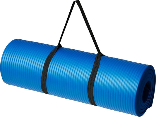 Basics 1/2 Inch Extra Thick Exercise Yoga Mat with Carrying Strap, Cushioned Support, for Fitness and Gym Workouts
