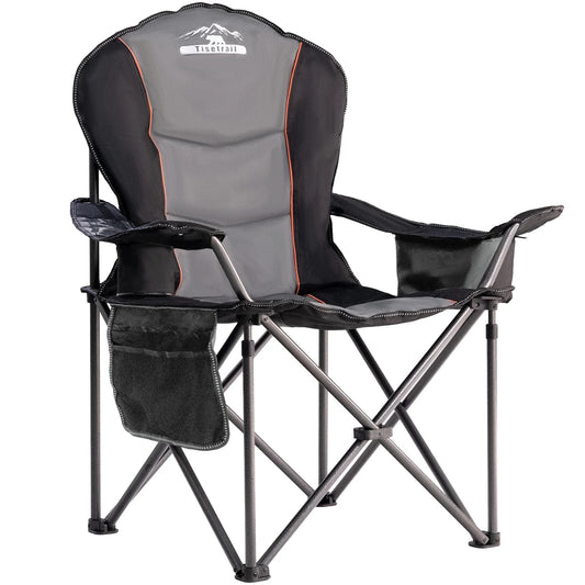 Tisetrail Oversized Camping Chair Folding Chair with Cooler Padded Outdoor Chair Heavy Duty Support 500 Pounds Black and Gray