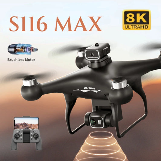S116 Max Drone Professional with 3 Batteries 8K Dual Camera Optical Flow Brushless 360 Degree Obstacle Avoidance WIFI FPV RC Drone Toys