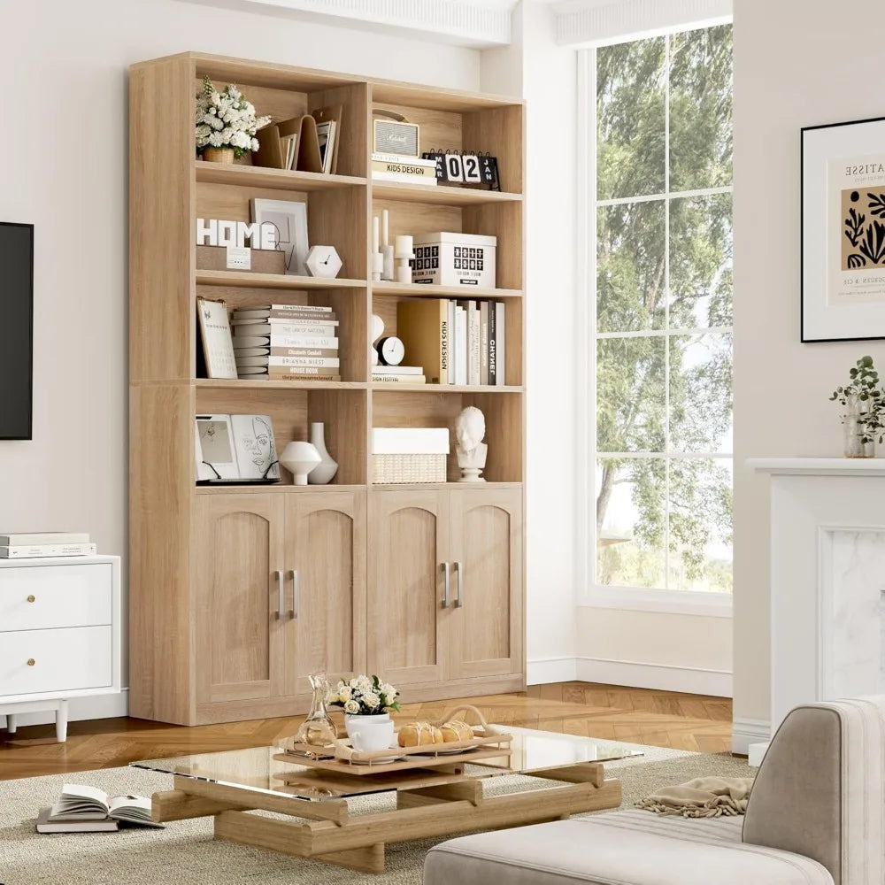 Bookshelf and Bookcase with Doors, 6 Tier Double Wide Large Bookshelves, Open Display Shelves, 73'' Tall Bookshelf with Storage