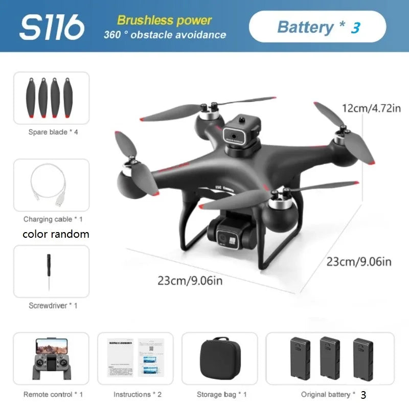 S116 Max Drone Professional with 3 Batteries 8K Dual Camera Optical Flow Brushless 360 Degree Obstacle Avoidance WIFI FPV RC Drone Toys