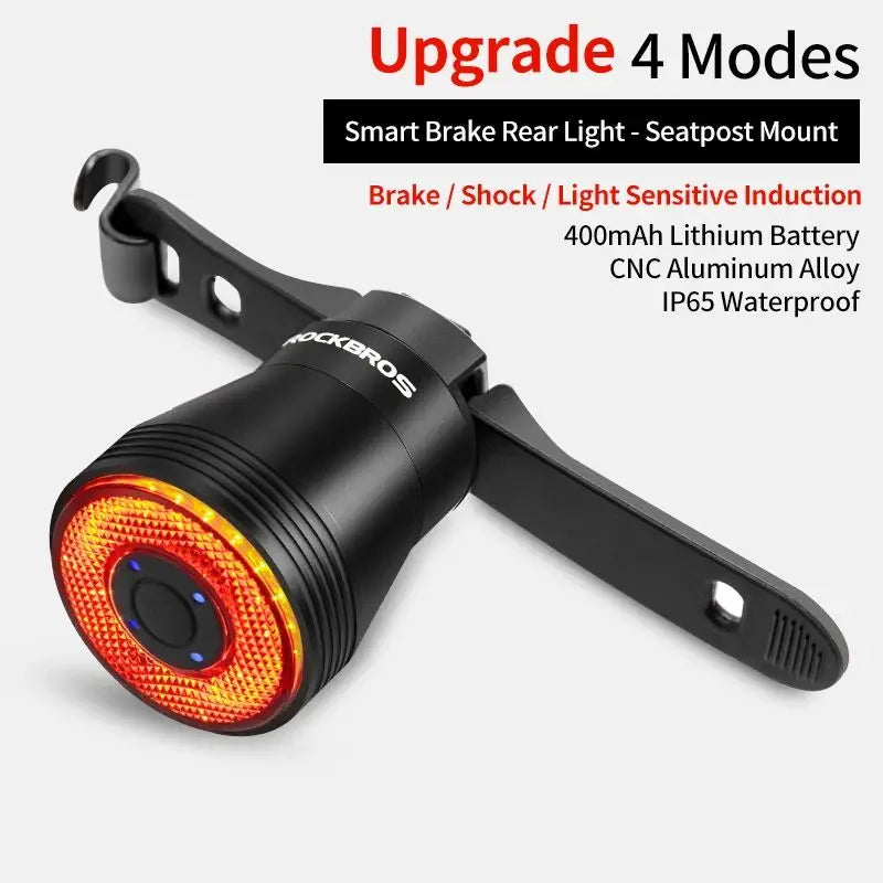 Rockbros Bicycle Smart Auto Brake Sensing Light IPX6 Waterproof LED Charging Cycling Taillight Bike Rear Light Accessories Q5