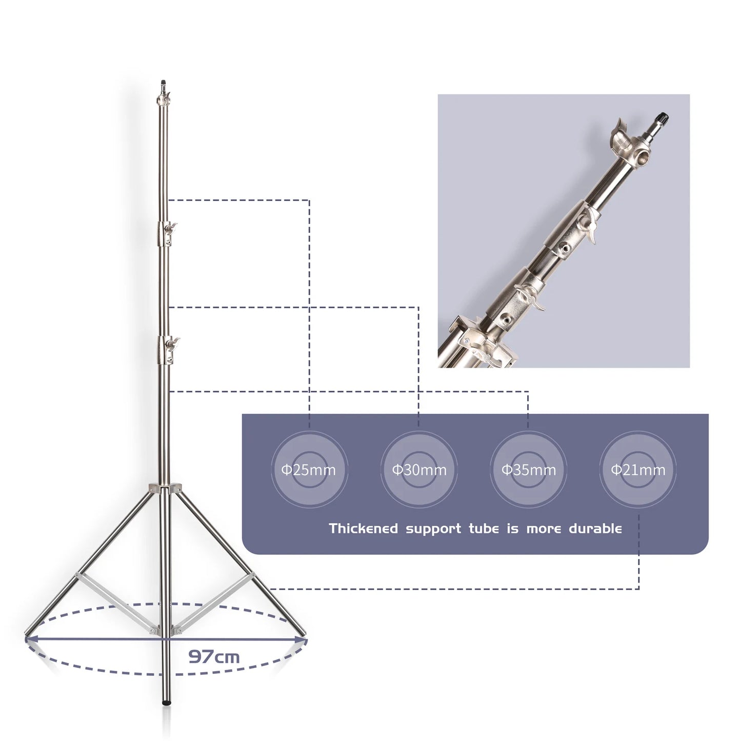 290cm Air Pressure Tripod Bearing 10kg for Camera Stainless Steel Light Stand For Ring Light Live Youtube and Photography Soft
