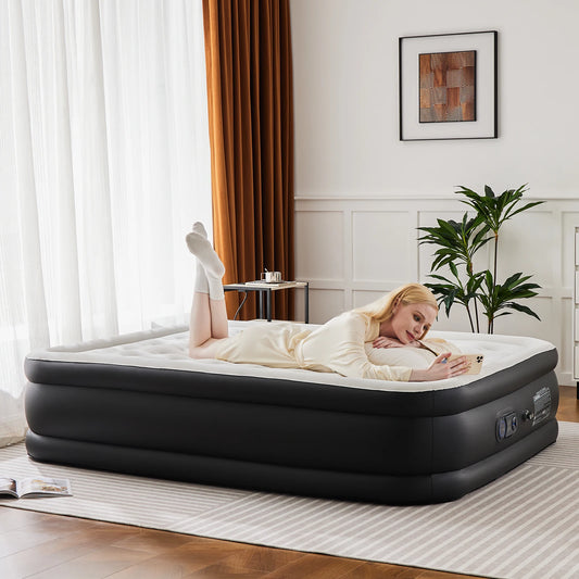 JHK Queen Twin Size Air Mattress Double Height Non Slip Bottom Weight Capacity 660 Pounds Air Bed for Home or Camping