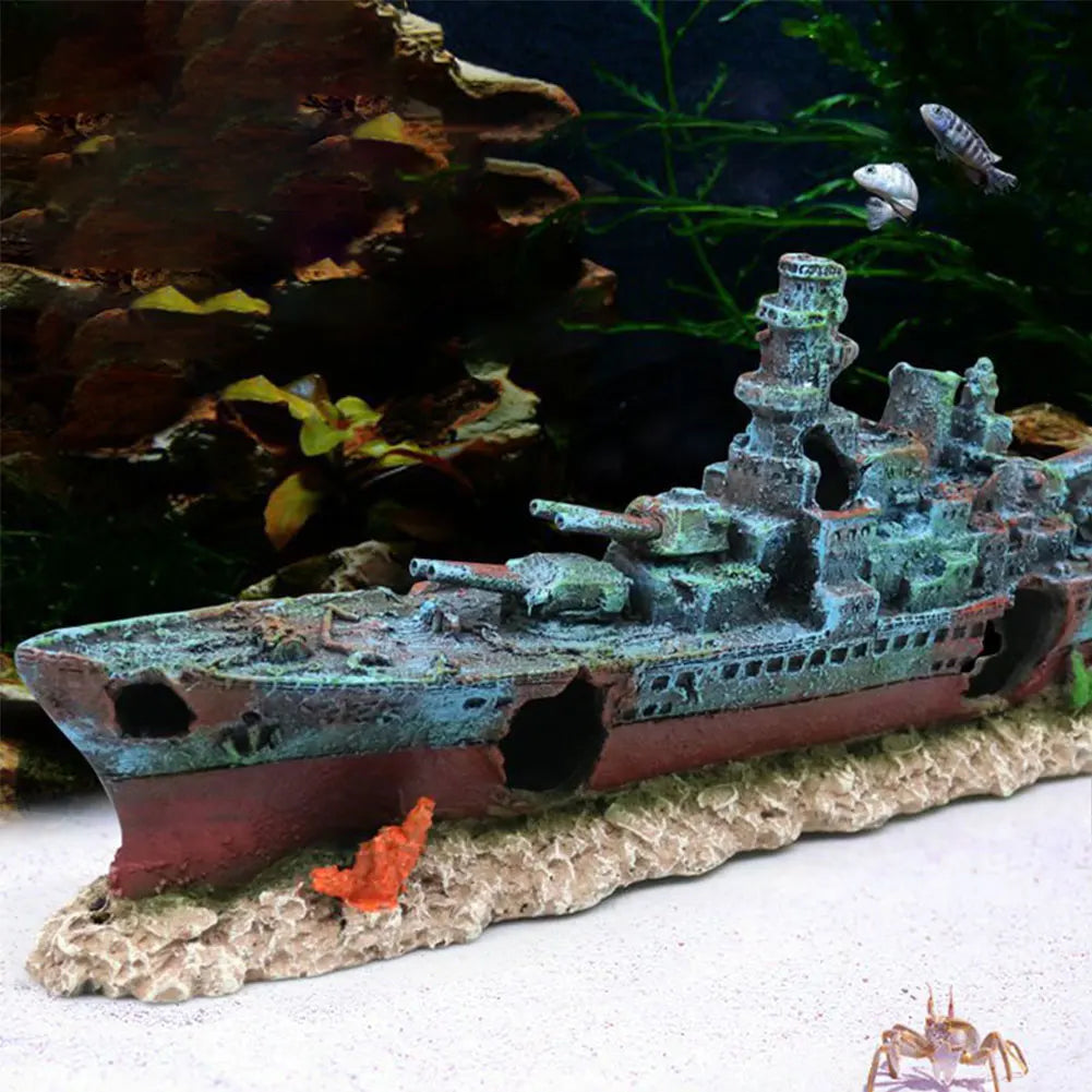 Aquarium Creative Warship Wreckage Multifunction Warship Ornament Shipwreck Decorations for Fish Tank Cave Decor Accessories
