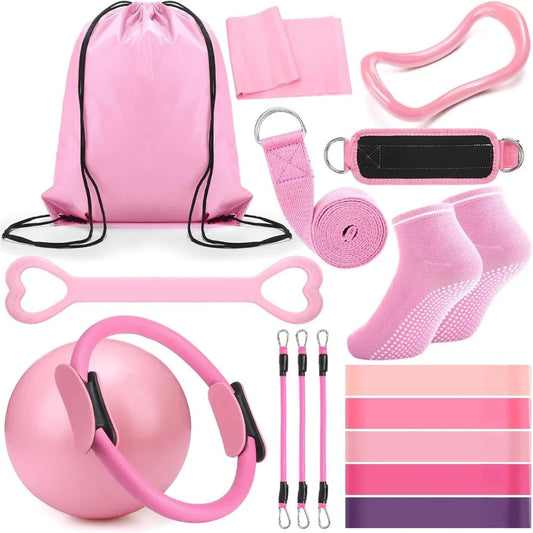 18 women's fitness equipment accessories: Pilates balls, stretching straps, magic rings, yoga rings for fitness