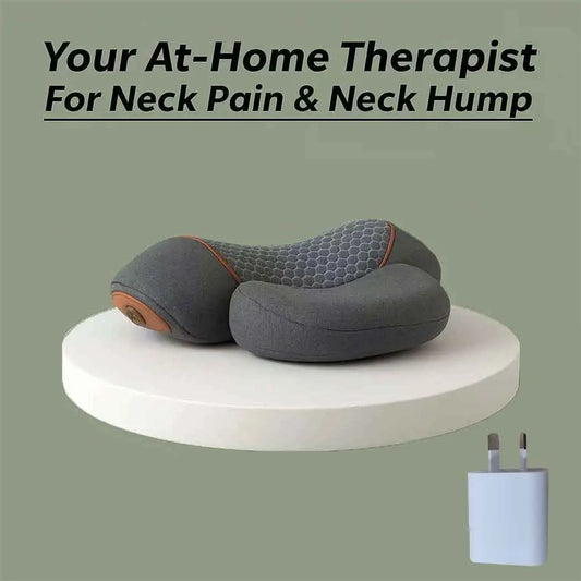 Okayso Electric Neck Massager Cervical Pillow Hot Compress Neck Stretch Heating Vibration Neck Shoulder Massager Traction Pillow