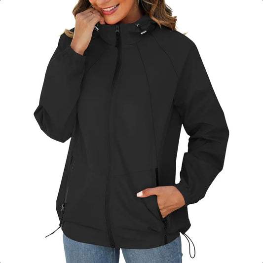 Avoogue Rain Jacket for Women Waterproof Lightweight Windbreaker Jacket with Hood Packable Raincoat with Pockets S3XL
