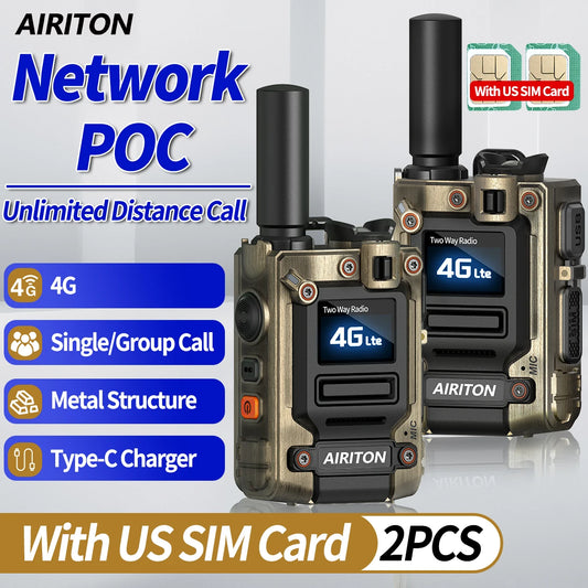 2PCS Global Network POC Radio Walkie Talkie 4G WiFi Unlimited Range Type C Long Range SIM Card Two Way Radio for Hunting Camping