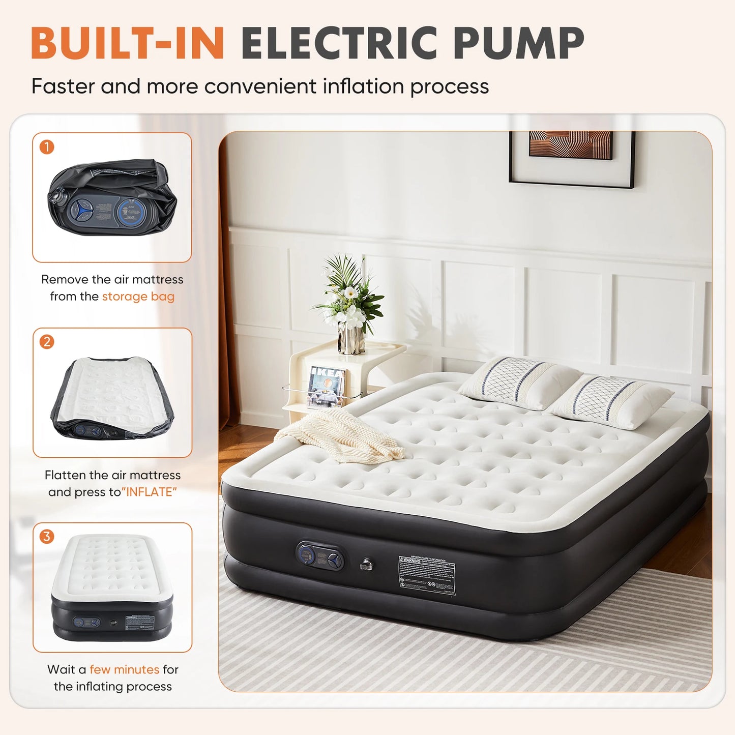 JHK Queen Twin Size Air Mattress Double Height Non Slip Bottom Weight Capacity 660 Pounds Air Bed for Home or Camping