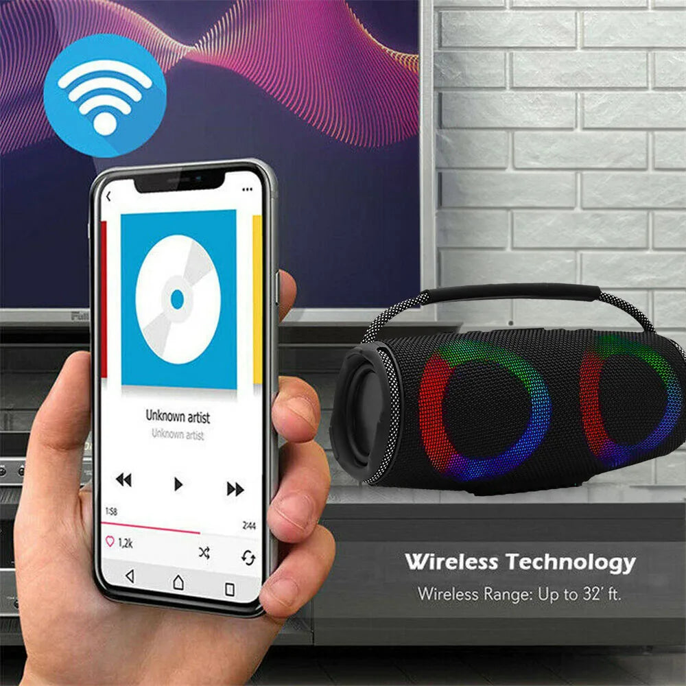 Powerful Bluetooth Speaker with LED Light Portable Outdoor Speakers Dual 4 Inch Subwoofer Sound Box