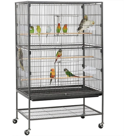52" Forged Steel Vertical Large Flying King Bird Cage for Cockatiels, African Grey Parakeets with Stand