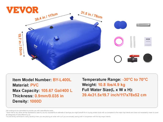 SucceBuy Water Storage Bladder PVC Collapsible Water Storage Containers Large Capacity Soft Water Bag Fire Prevention Camping
