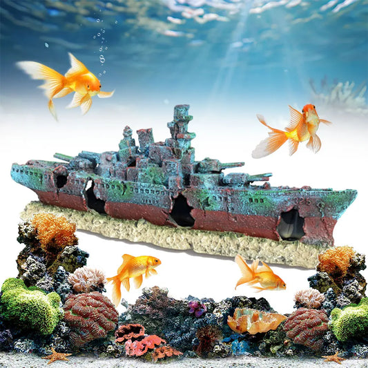 Aquarium Creative Warship Wreckage Multifunction Warship Ornament Shipwreck Decorations for Fish Tank Cave Decor Accessories