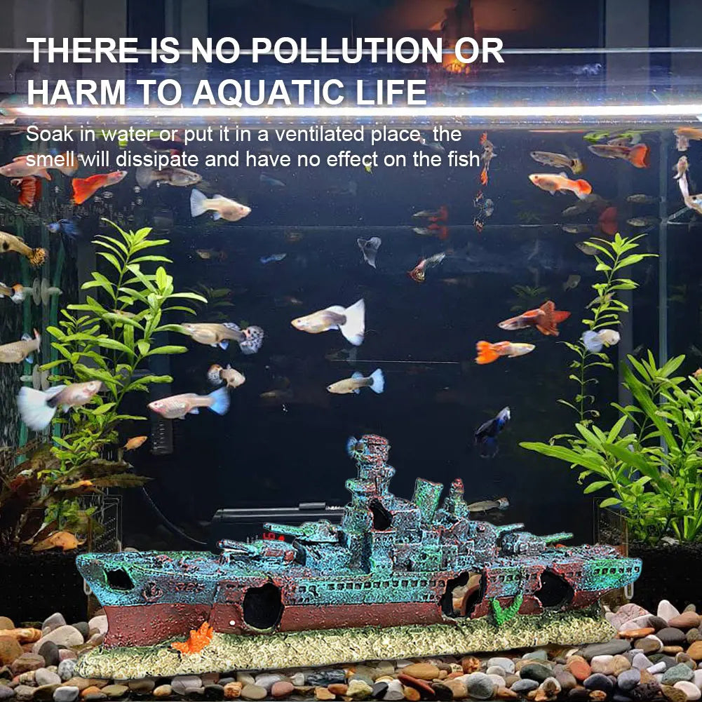 Aquarium Creative Warship Wreckage Multifunction Warship Ornament Shipwreck Decorations for Fish Tank Cave Decor Accessories