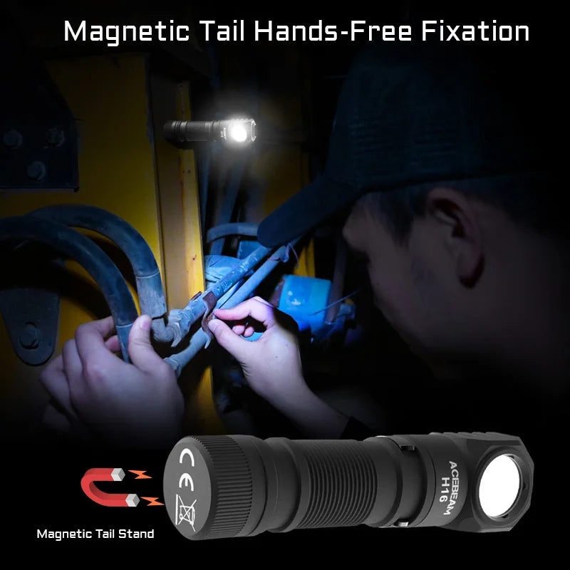Acebeam H16 Super Lightweight Headlamp AA Battery LED Right Angle Light EDC Flashlight 5000K CRI 90 6500K 1000 Lumens