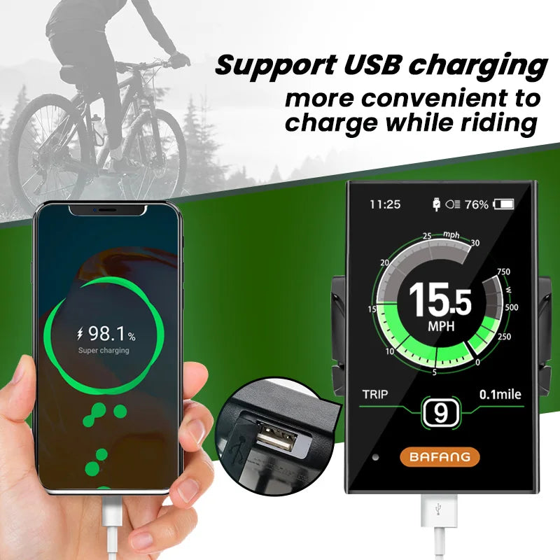 Bafang DPC18 UART Display for Ebike Mid Drive Motor Female Connector with USB Port 0-9 Pedal Assist Levels for BBS01 BBS02 BBSHD