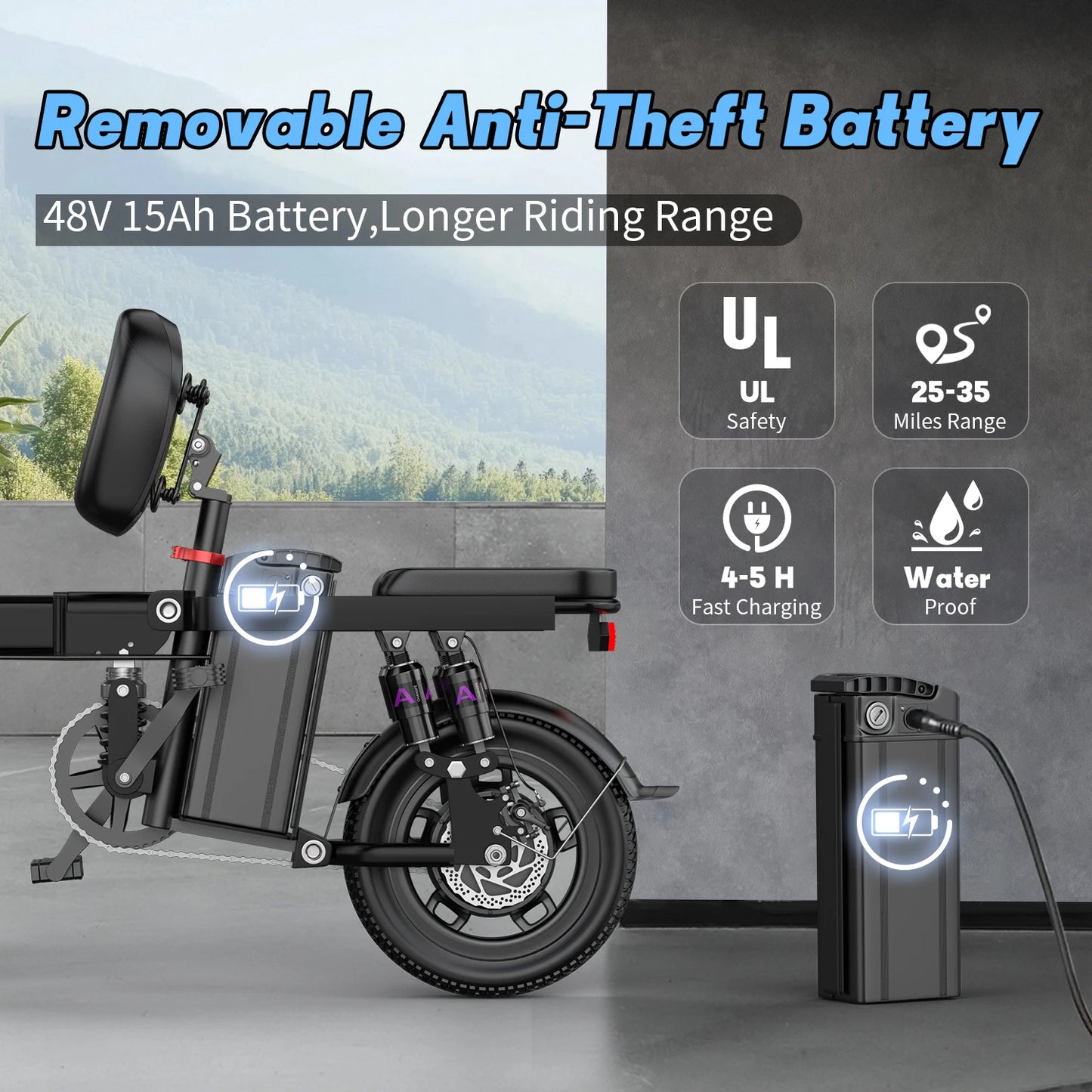 Electric Bike for Adults Teen-Folding Electric Bicycle 750W Peak Motor,20+MPH 35 Miles,Commuter Ebike 48V 15AH Removable Battery