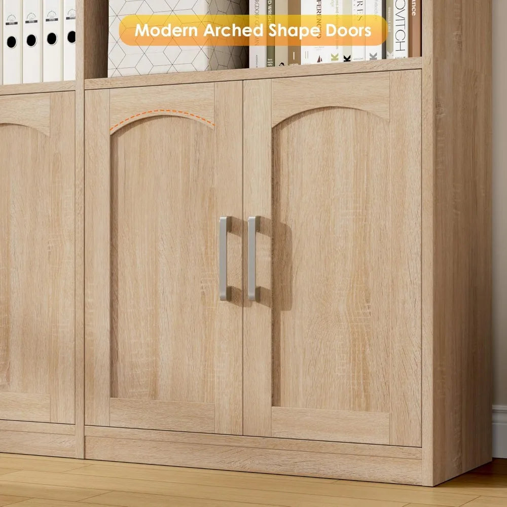 Bookshelf and Bookcase with Doors, 6 Tier Double Wide Large Bookshelves, Open Display Shelves, 73'' Tall Bookshelf with Storage