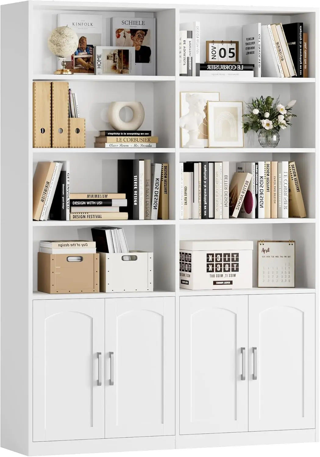 Bookshelf and Bookcase with Doors, 6 Tier Double Wide Large Bookshelves, Open Display Shelves, 73'' Tall Bookshelf with Storage