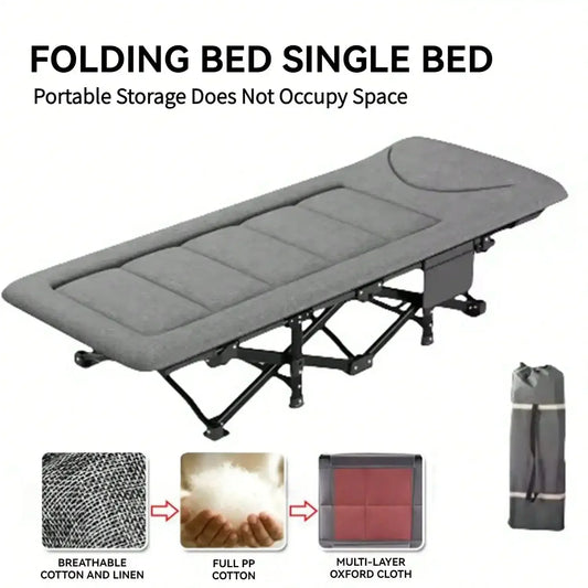 Premium Portable Thick Pad Sleeping Camping Cot Folding Heavy Duty Adult Travel Cot with Side Pockets for Hiking